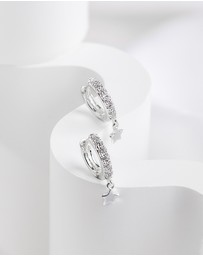 Wanderlust + Co - Falling Star Pave Silver 7mm Baby Huggie Earrings
