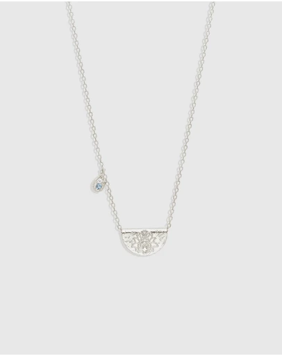 By Charlotte - Silver Lotus Birthstone Necklace - March