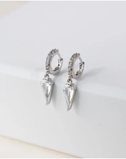 Wanderlust + Co - Diamond Gem Silver Baby Huggie Earrings