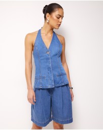 AERE - Clio Denim Halter Top