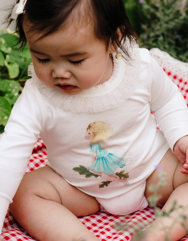 Fleur Harris - 'Silky the Fairy' Frill Bodysuit in Cream