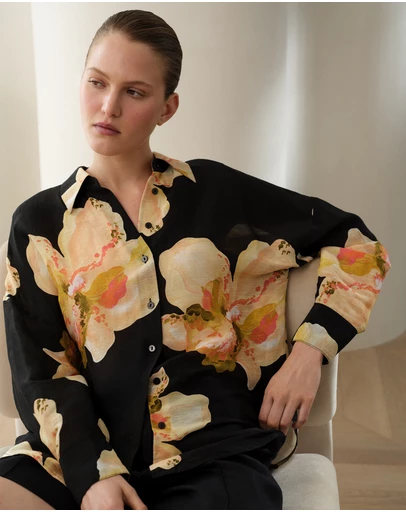 Trenery - Caelia Linen Silk Relaxed Shirt in Black