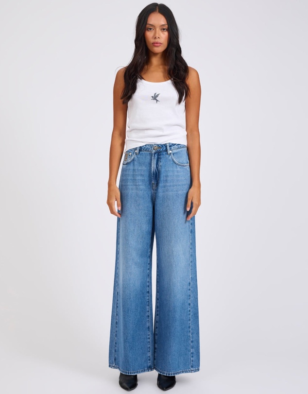 ONE TEASPOON - Love Machines Mid Waist Super Wide Leg Denim Jeans - Bright Blue