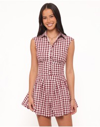 Petal & Pup - Helen Button Front Playsuit - Burgundy Gingham