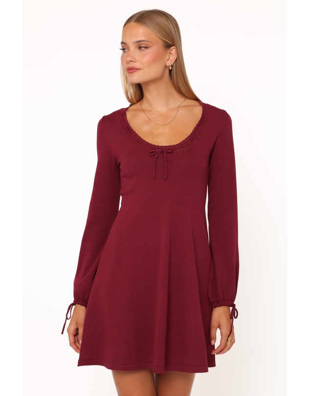 Petal & Pup - Kaylee Knit Long Sleeve Mini Dress - Burgundy