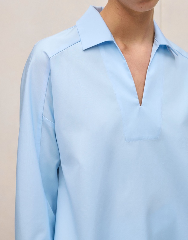 Trenery - Fine Poplin Popover Shirt in Blue Marble