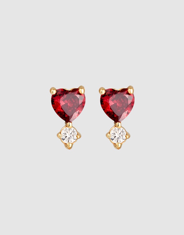 Elli Jewelry - Red Zirconia Heart Stud Earrings in Gold-Plated 925 Silver