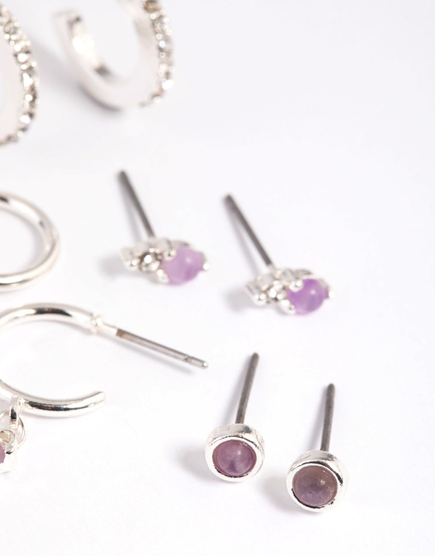 Lovisa - Purple Amethyst Diamante Earring Stack Pack