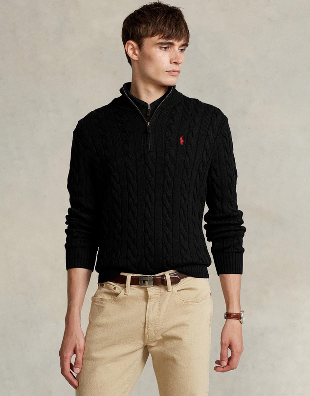 Polo Ralph Lauren - ICONIC EXCLUSIVE - Cable-Knit Cotton Quarter-Zip Sweater