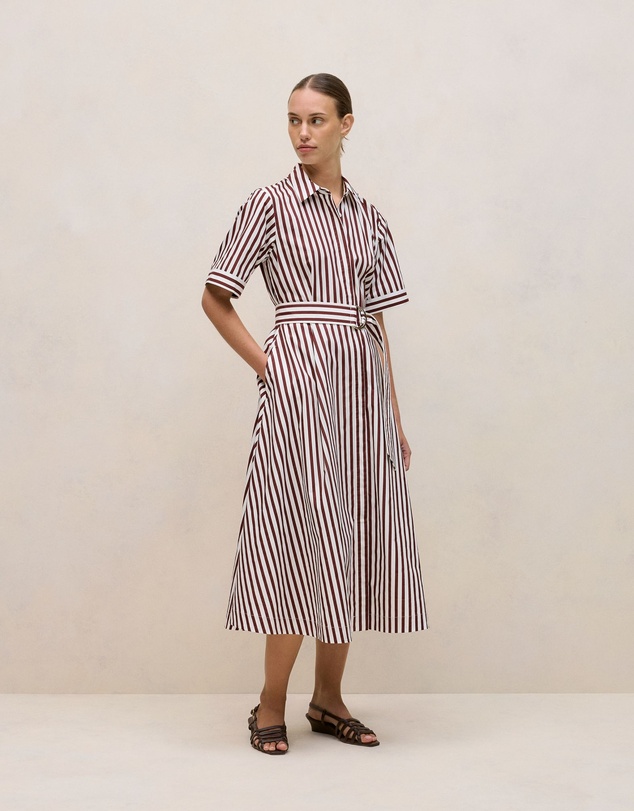 Trenery - Poplin Stripe Belted Dress in Espresso