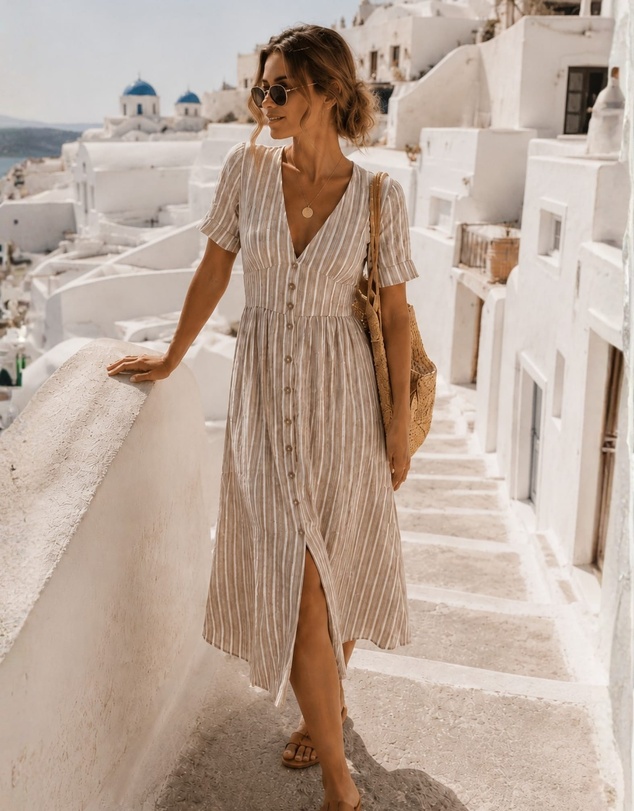 Esther & Co - Mariska Dress - Cocoa Stripe