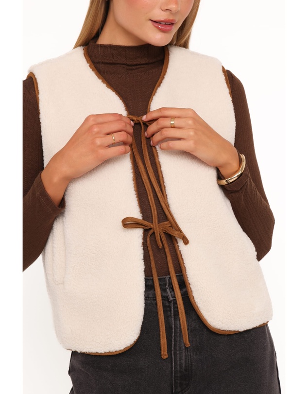 Petal & Pup - Laila Tie Front Vest - Cream Shearling