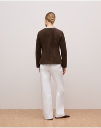Trenery - Suede Collarless Jacket in Coffee Bean