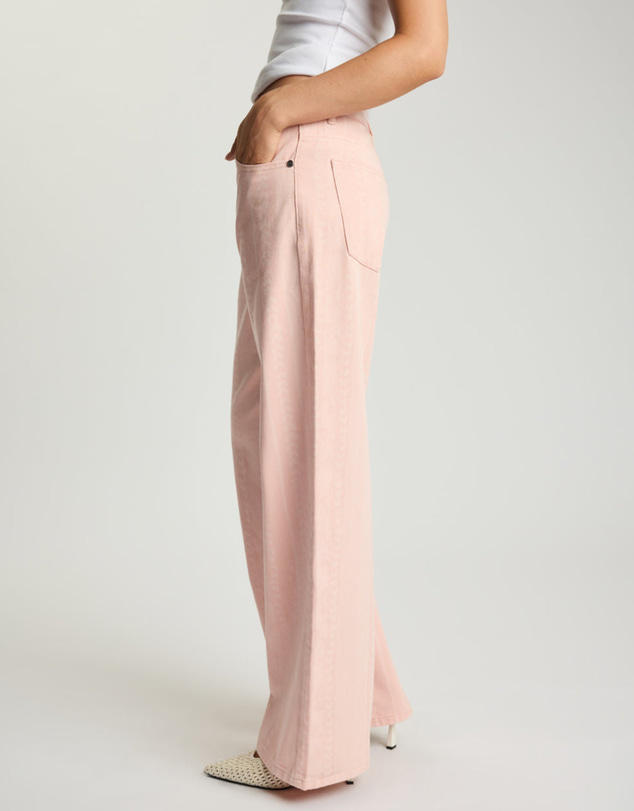 ONE TEASPOON - Jackson Mid Waist Wide Leg Denim Jeans - Pink Love