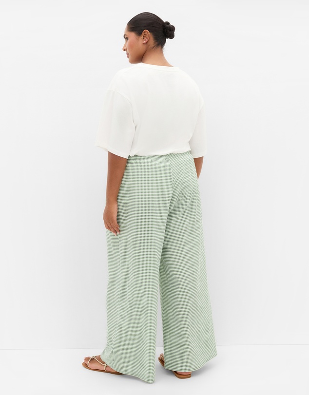 City Chic - Plus size Gingham Wide Leg Pant - soft sage