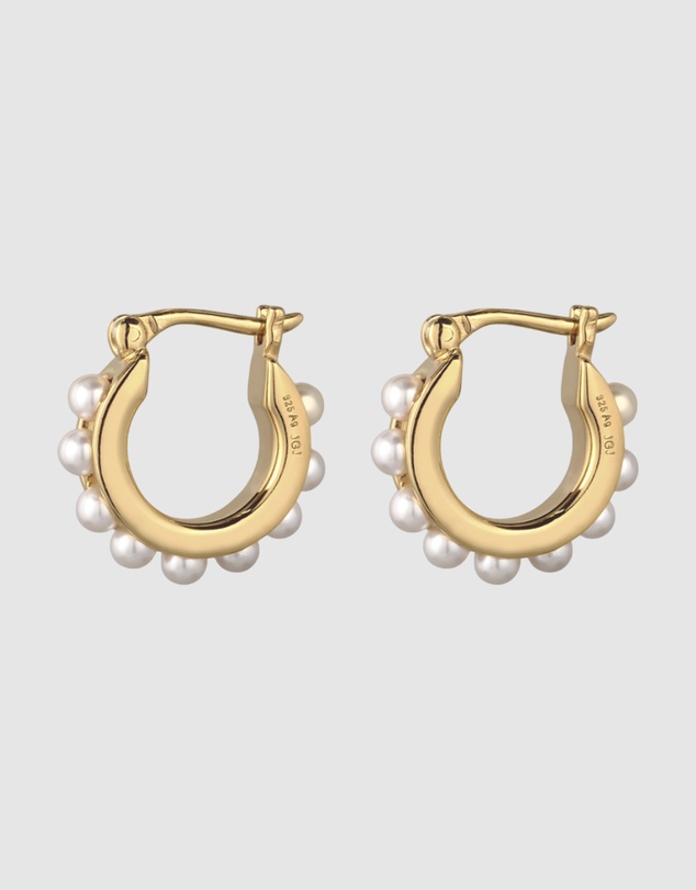 Elli Jewelry - Pearl Row Hoop Earrings in Gold-Plated 925 Silver