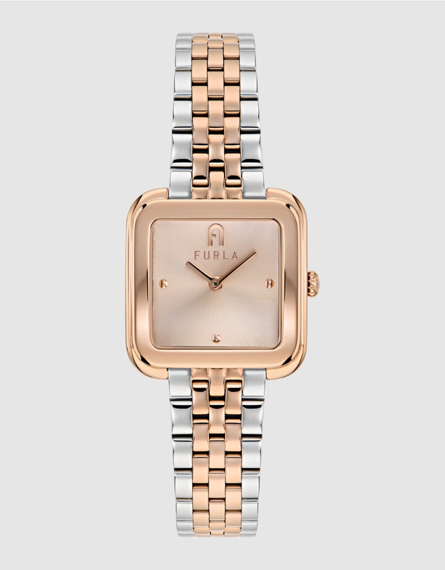 Furla - Diamante 27.5mm Square Rose Gold-tone Dial with Two-Tone Bracelet