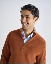3 Wise Men - 3 Wise Men Frost Zip Neck Wool Blend Knit - Bronze