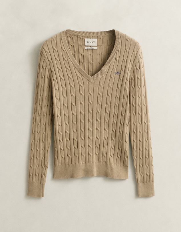 Gant - Stretch Cotton Cable V-Neck Knit