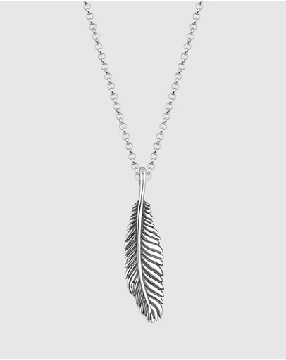 Kuzzoi - ICONIC EXCLUSIVE - Feather Pendant Necklace in Oxidised 925 Sterling Silver