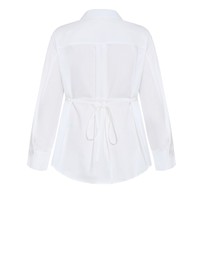 City Chic - Plus size Neck Tie Cotton Shirt - ivory
