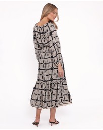 Petal & Pup - Faris Off Shoulder Midi Dress - Black Geo