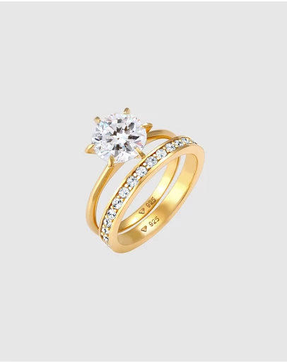 Elli Jewelry - Ring Women Eternity Set with Crystals in 925 Sterling Silver Gold Plated