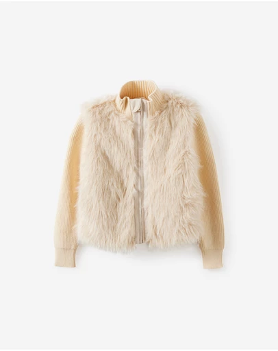 Cotton On Kids - Zip Through Knit Faux Fur Jacket