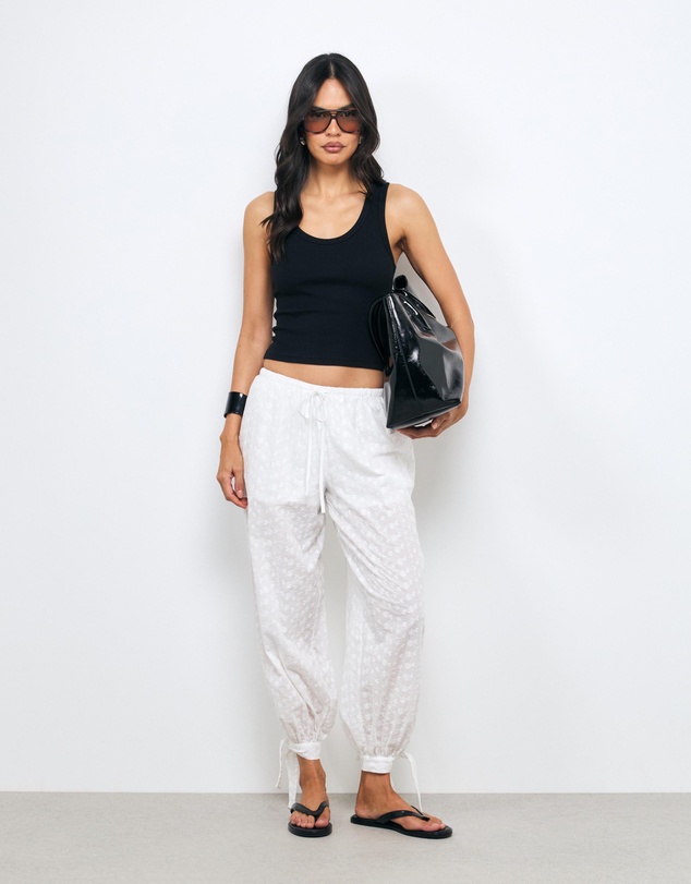 AERE - Tansy Embroidered Barrel Pants