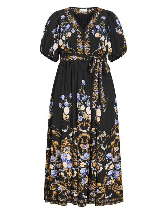 City Chic - Plus size Cassie Border Print Maxi Dress - black