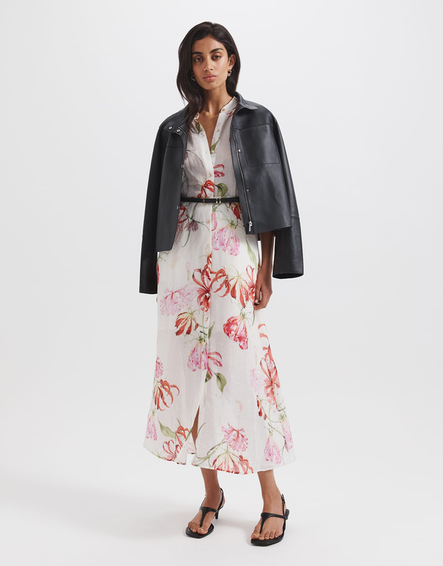 SABA - Mariposa Silk Linen Midi Dress
