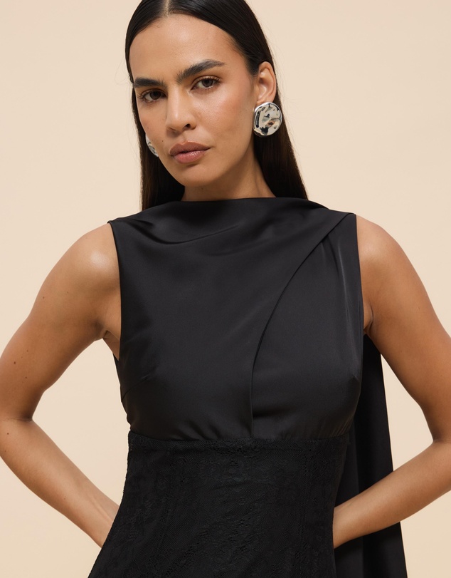 CHANCERY - Nia Self Scarf Satin and Lace Maxi Dress