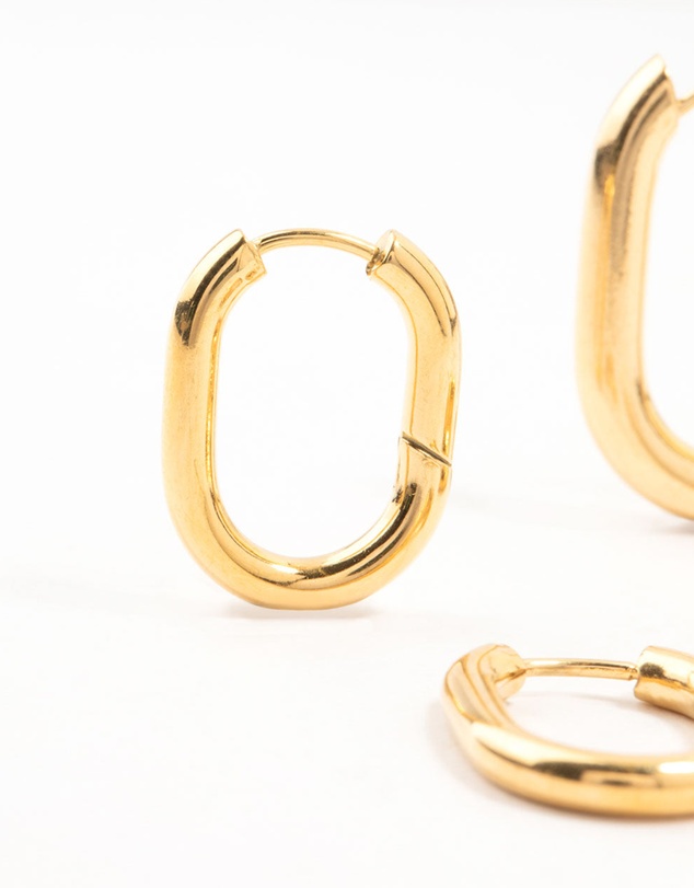 Lovisa - Waterproof Gold Plated Stainless Steel Square Oval Hoop Earrings 2-Pack