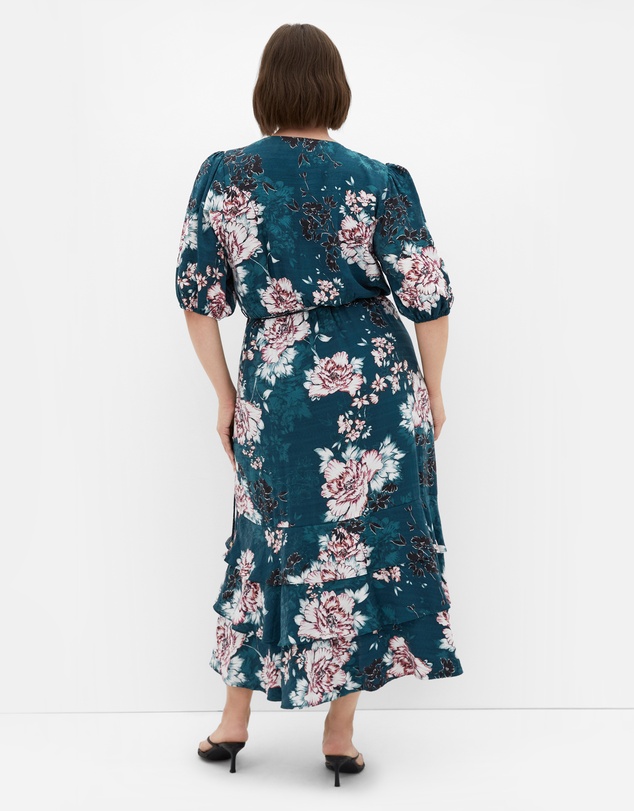 City Chic - Plus size Bri Floral Wrap Dress - jade