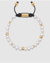 Nialaya Jewellery - Men's Beaded Bracelet with Pearl and Gold