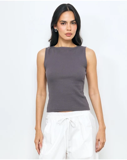 AERE - Ribbed Boat Neck Tank