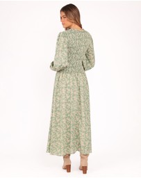 Petal & Pup - Ashara Long Sleeve Midi Dress - Green Floral