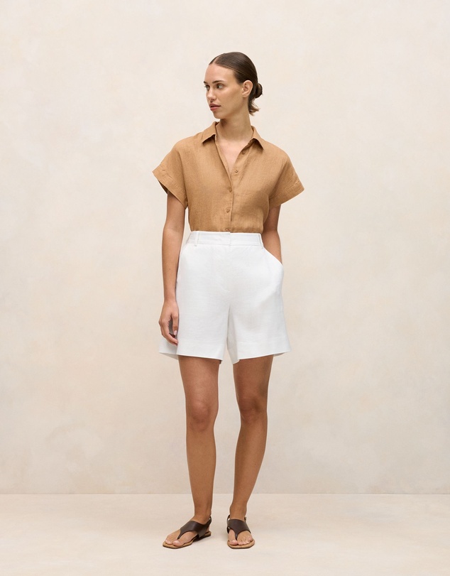 Trenery - Delave Linen Cap Sleeve Shirt in Sahara Tan