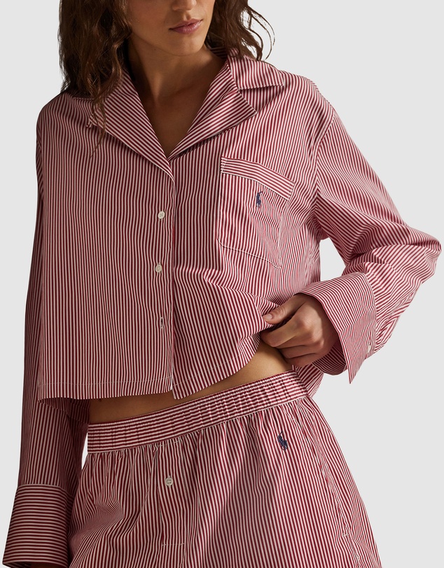 Polo Ralph Lauren - Shirting Stripes Crop Top & Boxer Short Cotton Pyjama Set