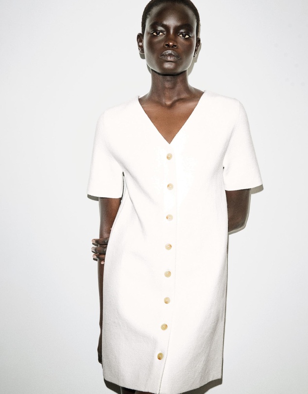 COS - Buttoned Milano-Knit Mini Dress