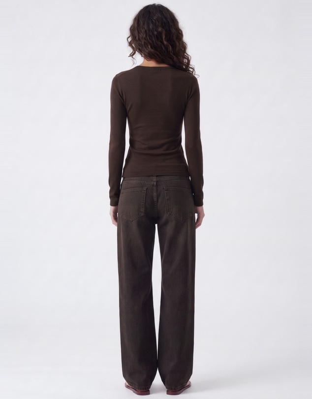 Style Addict - Lia Lace Trim Long Sleeve Top - Chocolate