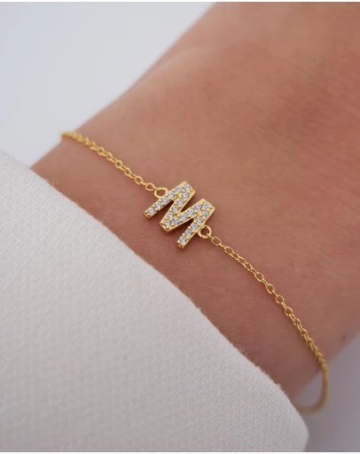 The Silver Collective - A-Z Letter Bracelet Gold - M
