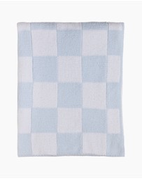 Living Textiles - Chenille Blanket - Checkered Blue