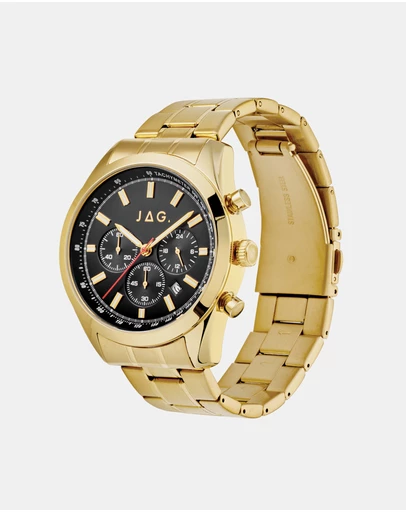 Jag - Rhys Mens Black Dial 43mm Gold Watch