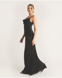 Six Stories - Cowl Front Asymmetrical Satin Bridesmaid Dress