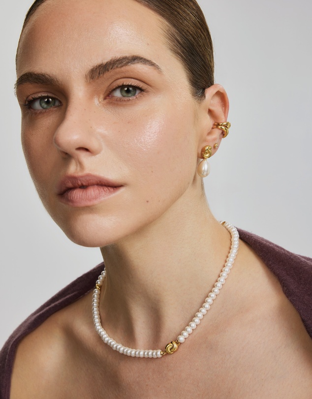 Ania Haie - Gold Twist & Shell Pearl Drop Stud Earrings