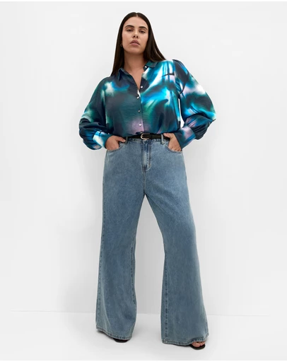 City Chic - Plus size Hayley Haze Print Shirt - deep ocean