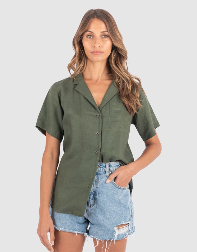 CAMIXA - REVERE Open Collar Short Sleeve Linen shirt