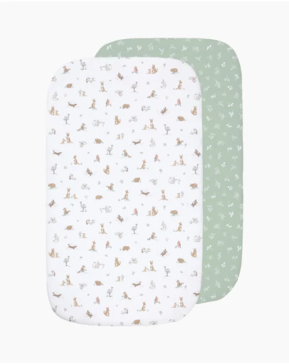 Living Textiles - 2 Pack Organic Bedside Sleeper Fitted Sheet - Australiana