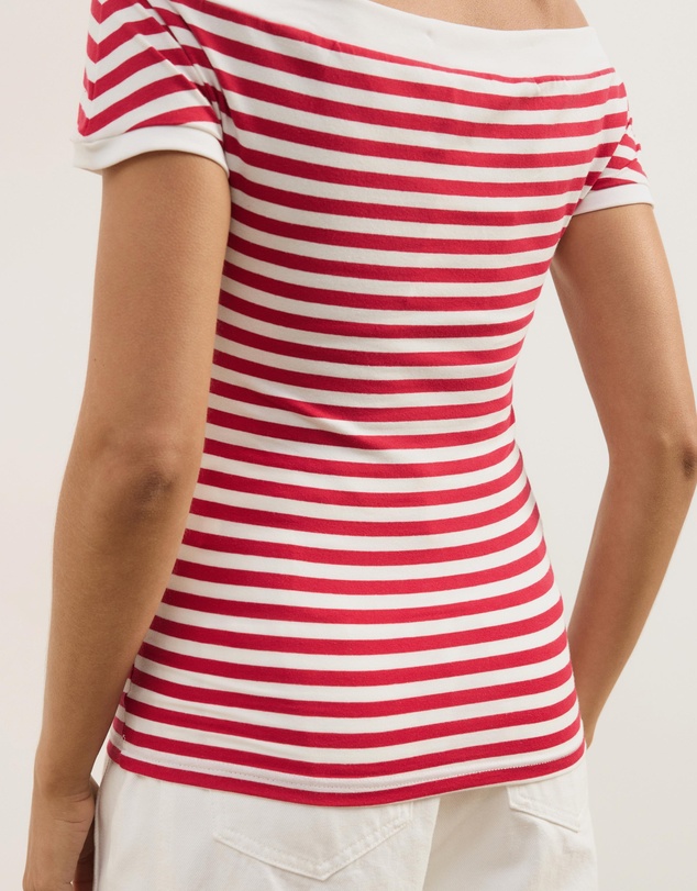Atmos&Here - Esme Stripe Jersey Off Shoulder Top